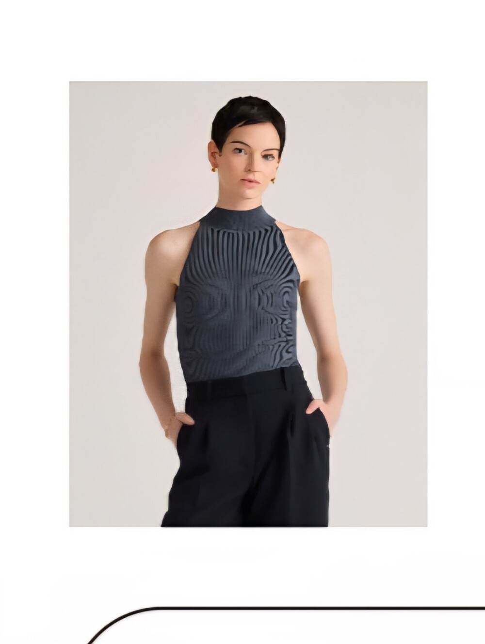 Quince Charcoal Cropped Ribbed High Neck Tank Top Medium NWOT